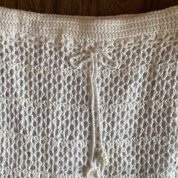 Crocheted high-low white mermaid midi skirt Women's Small festival boho 70s - Picture 4 of 8